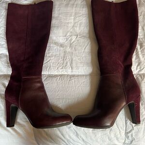 Alfani Burgundy Leather and Suede Boots.